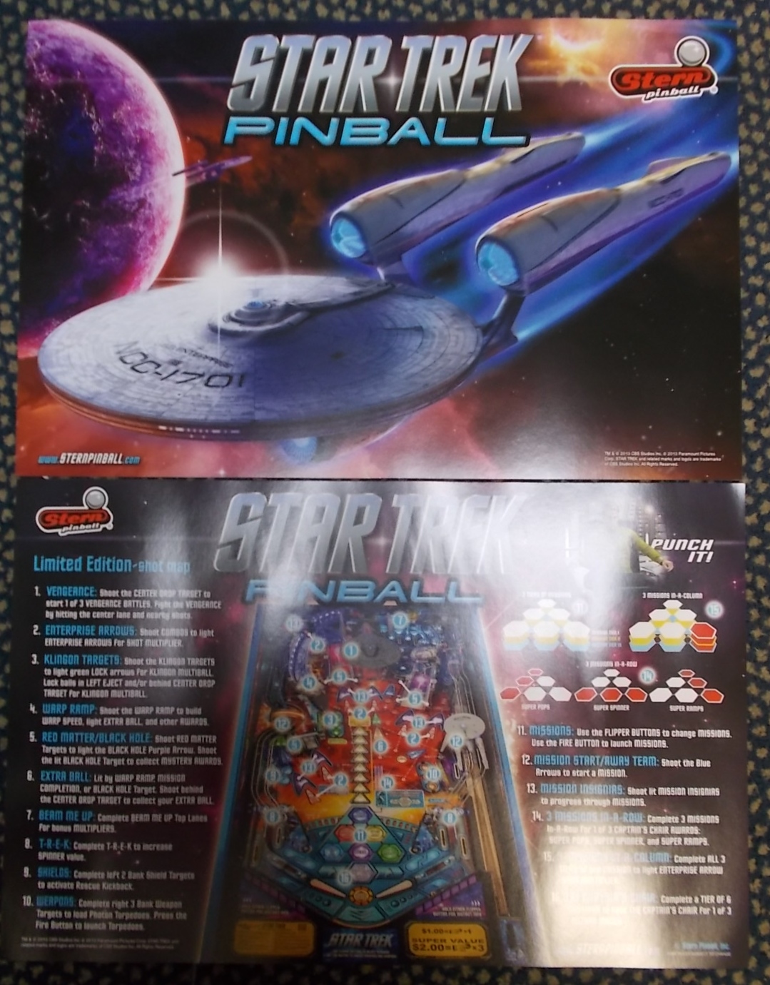STAR TREK Pinball Machine Game Advertising Promotional 2 Sided Poster 